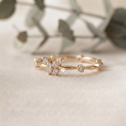 Butterfly Stacking Ring – Dainty Diamond Accent Band – Whimsical Gold Nature Jewelry