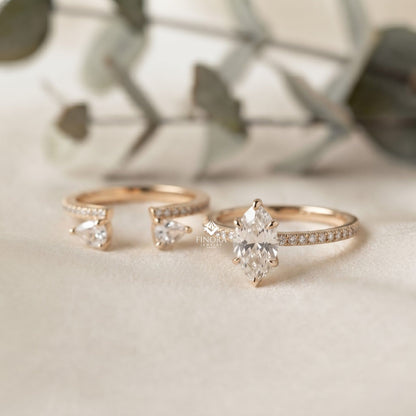 Marquise Wedding Ring Set – Elegant Gold Bridal Ring – Fine Jewelry for Engagement