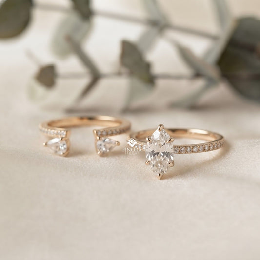 Marquise Wedding Ring Set – Elegant Gold Bridal Ring – Fine Jewelry for Engagement
