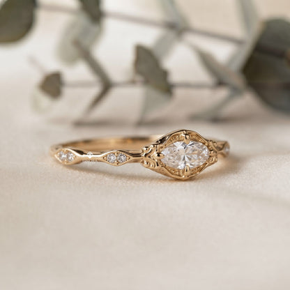 Dainty Solitaire Marquise Engagement Ring – Minimalist Bridal Ring