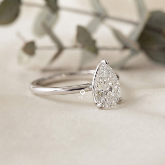 Pear Cut Moissanite Solitaire Engagement Ring – Teardrop Promise Ring for Her – 925 Silver / 10K & 14K Gold / Rose, Yellow, White Gold / Platinum | Finora Jewelry