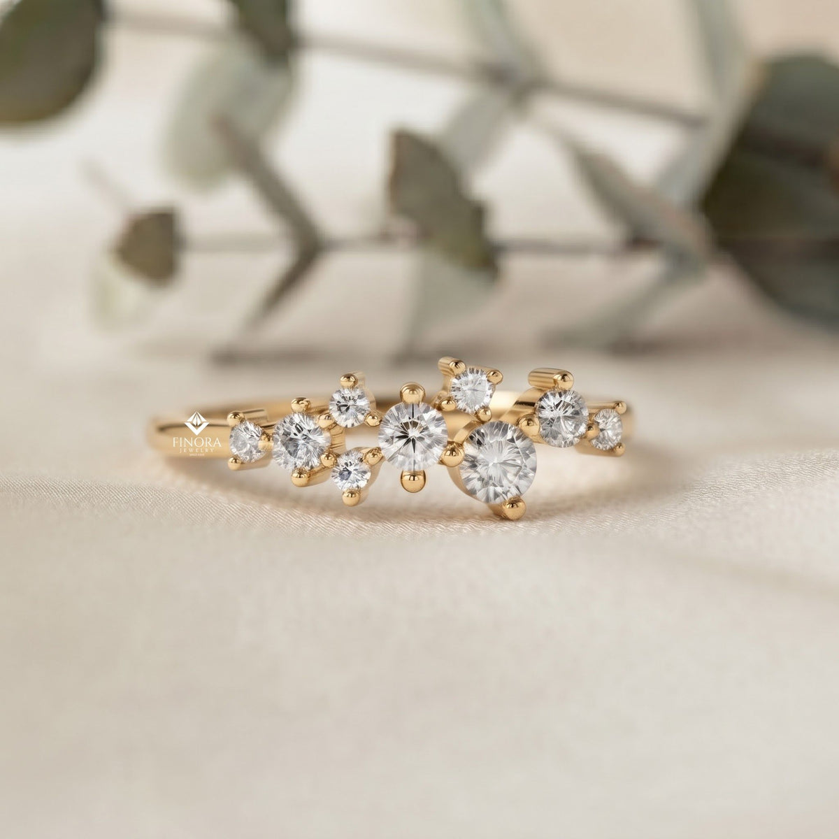 cluster diamond stacking ring – minimalist delicate gemstone band – dainty gold everyday jewelry