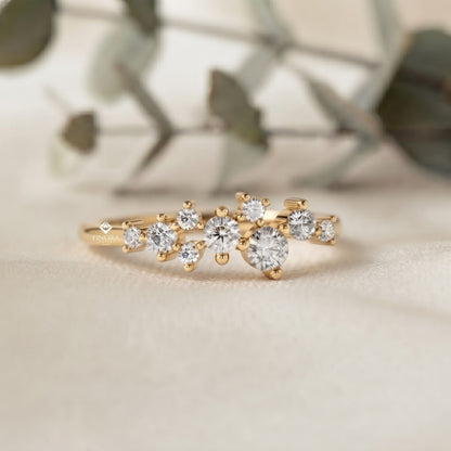 Cluster Diamond Stacking Ring – Minimalist Delicate Gemstone Band – Dainty Gold Everyday Jewelry