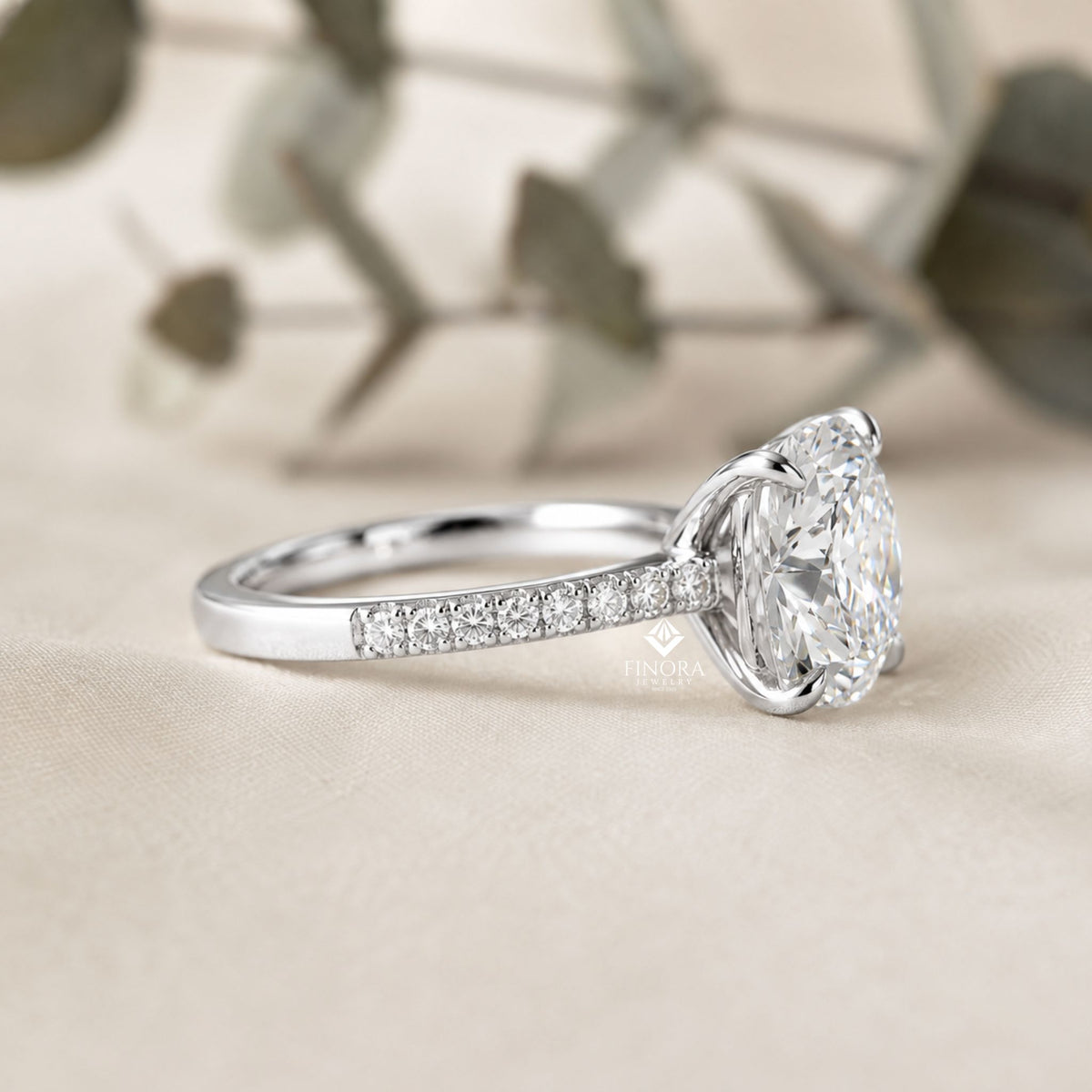 cushion cut moissanite engagement ring – pavé band – anniversary ring for her – 925 silver / 10k & 14k gold / platinum | finora jewelry