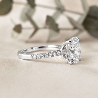 Cushion Cut Moissanite Engagement Ring – Pavé Band – Anniversary Ring for Her – 925 Silver / 10K & 14K Gold / Platinum | Finora Jewelry