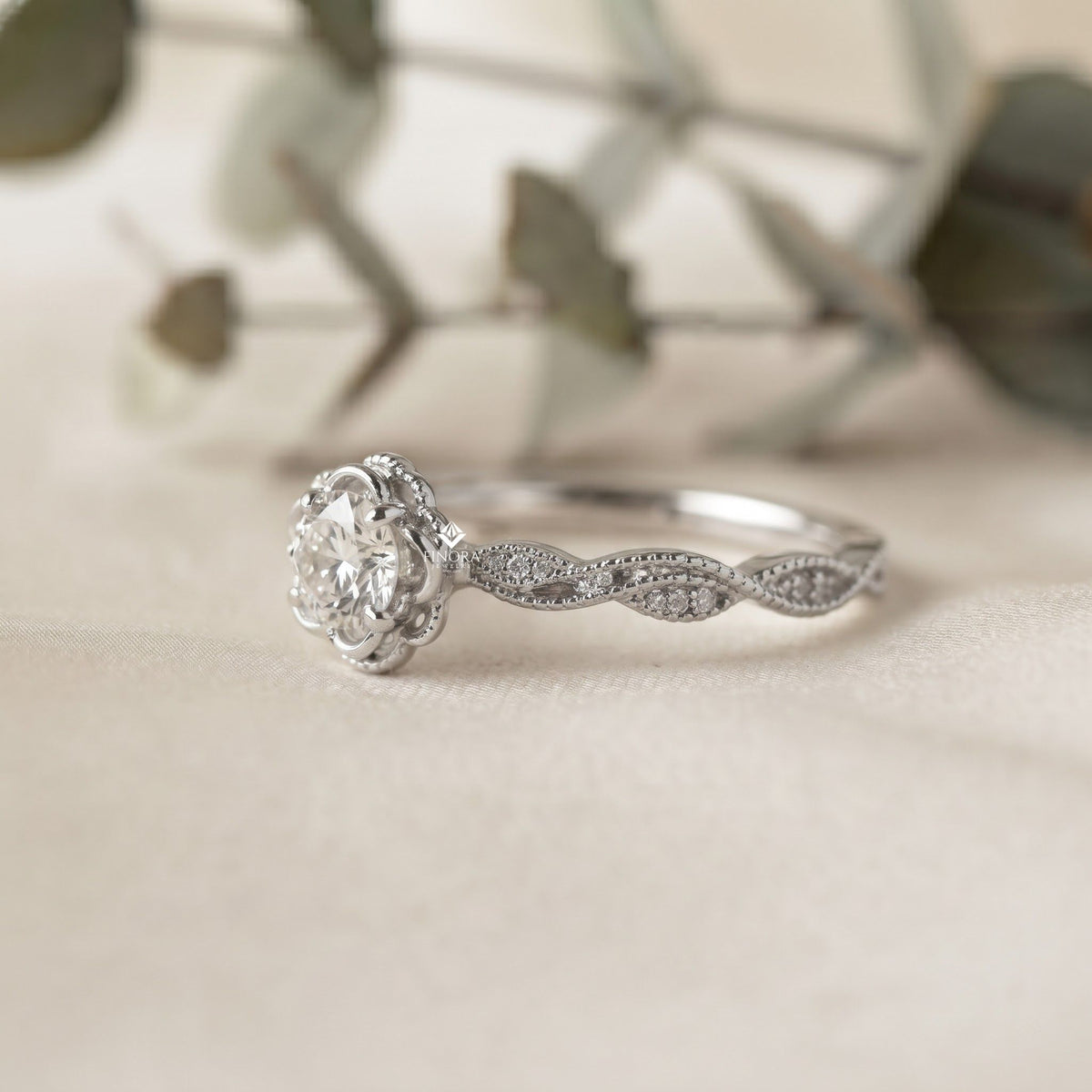 rose flower engagement ring –  botanical diamond vine band – romantic floral gold jewelry