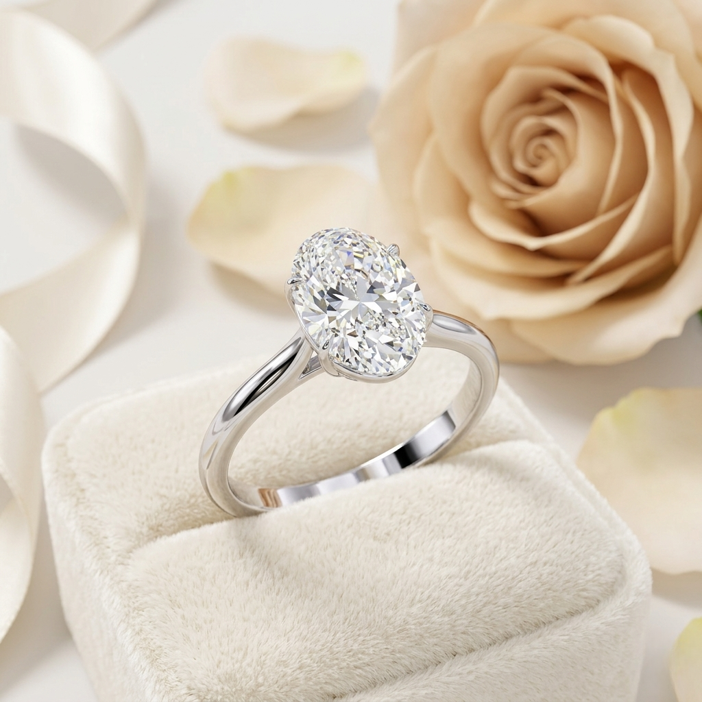 oval cut moissanite solitaire ring – classic engagement ring for her – 925 silver / 10k, 14k, 18k gold / platinum | finora jewelry