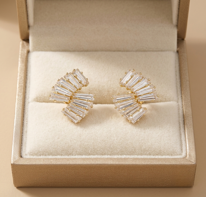 Fan-Shaped Baguette Crystal Statement Studs