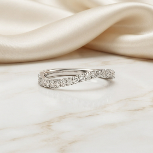 0.38 CT Round Cut Moissanite Twist Band | Colorless VVS Diamond Alternative Wedding Ring | Eternity Band for Women