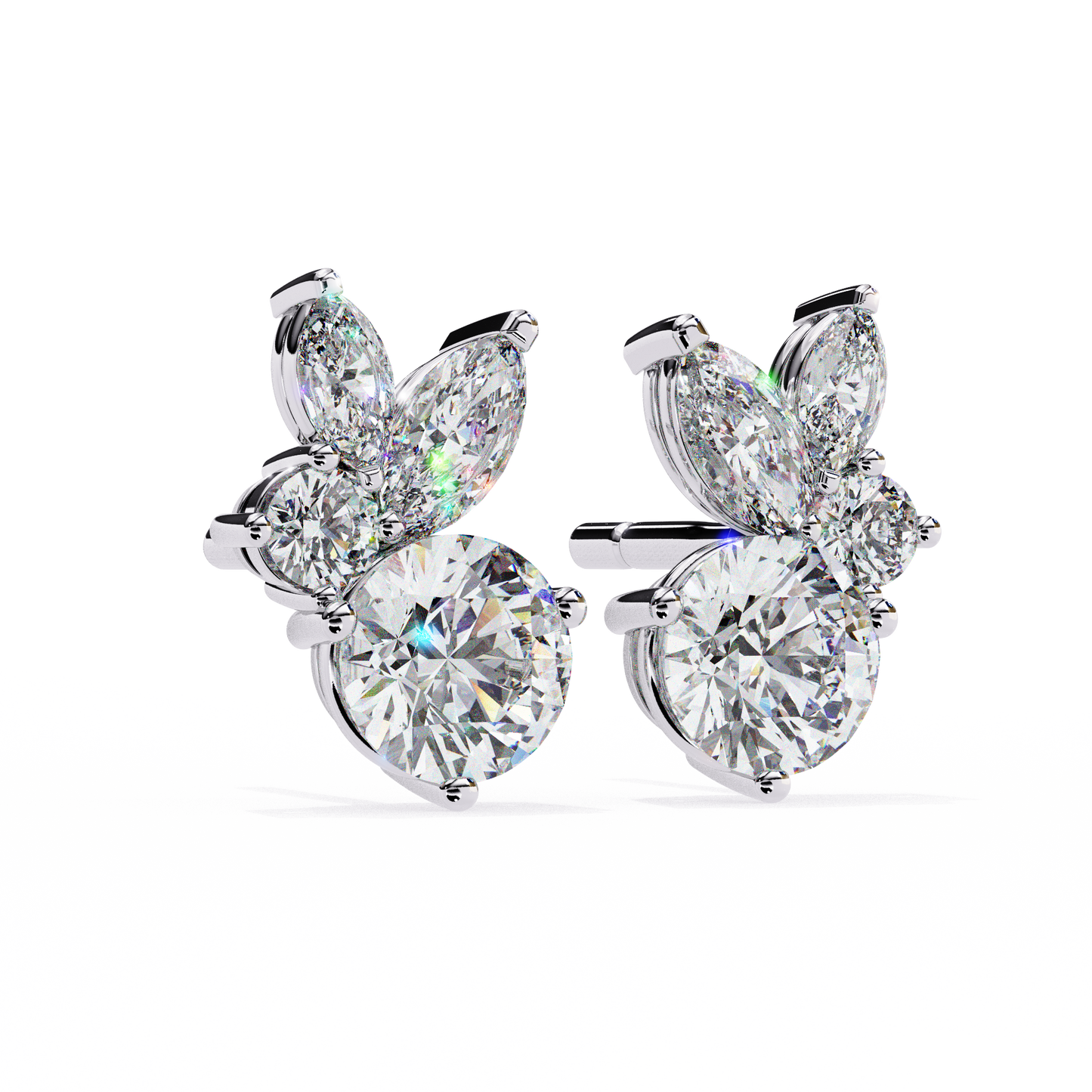 marquise & round moissanite floral cluster stud earrings | elegant multi-stone design by finora jewelry