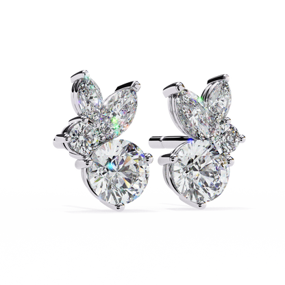 Marquise & Round Moissanite Floral Cluster Stud Earrings | Elegant Multi-Stone Design by Finora Jewelry