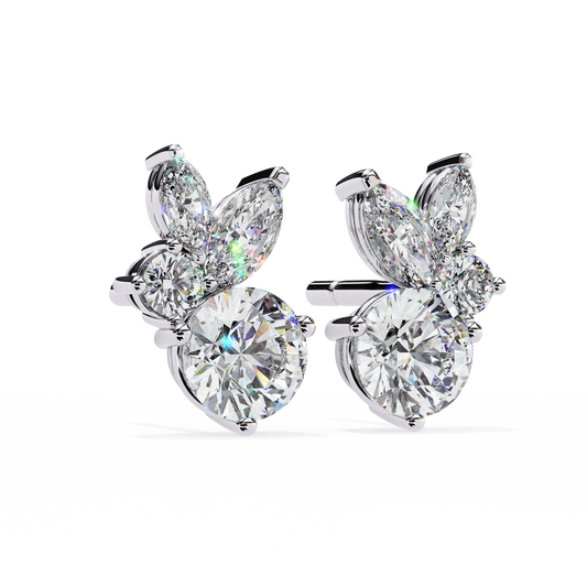 Marquise & Round Moissanite Floral Cluster Stud Earrings | Elegant Multi-Stone Design by Finora Jewelry