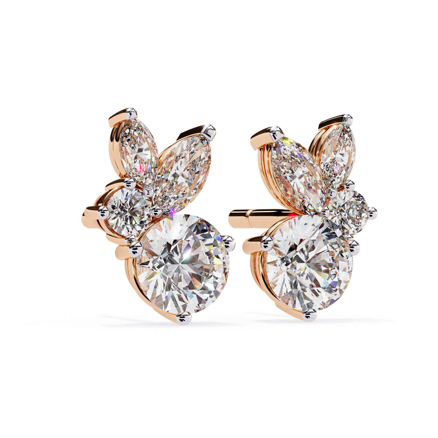 marquise & round moissanite floral cluster stud earrings | elegant multi-stone design by finora jewelry