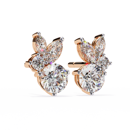 Marquise & Round Moissanite Floral Cluster Stud Earrings | Elegant Multi-Stone Design by Finora Jewelry