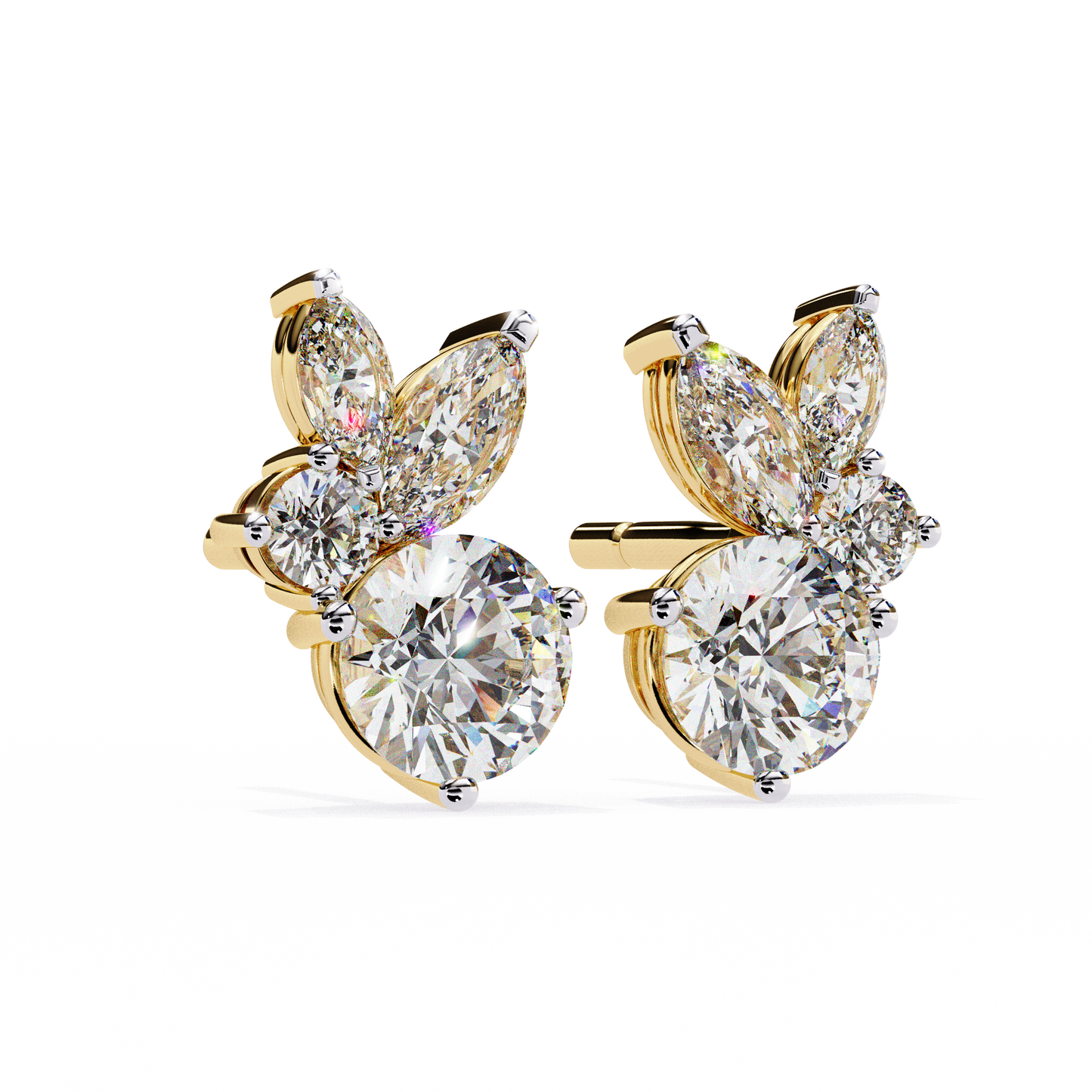 marquise & round moissanite floral cluster stud earrings | elegant multi-stone design by finora jewelry