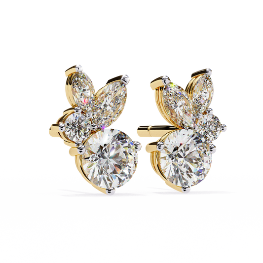 Marquise & Round Moissanite Floral Cluster Stud Earrings | Elegant Multi-Stone Design by Finora Jewelry