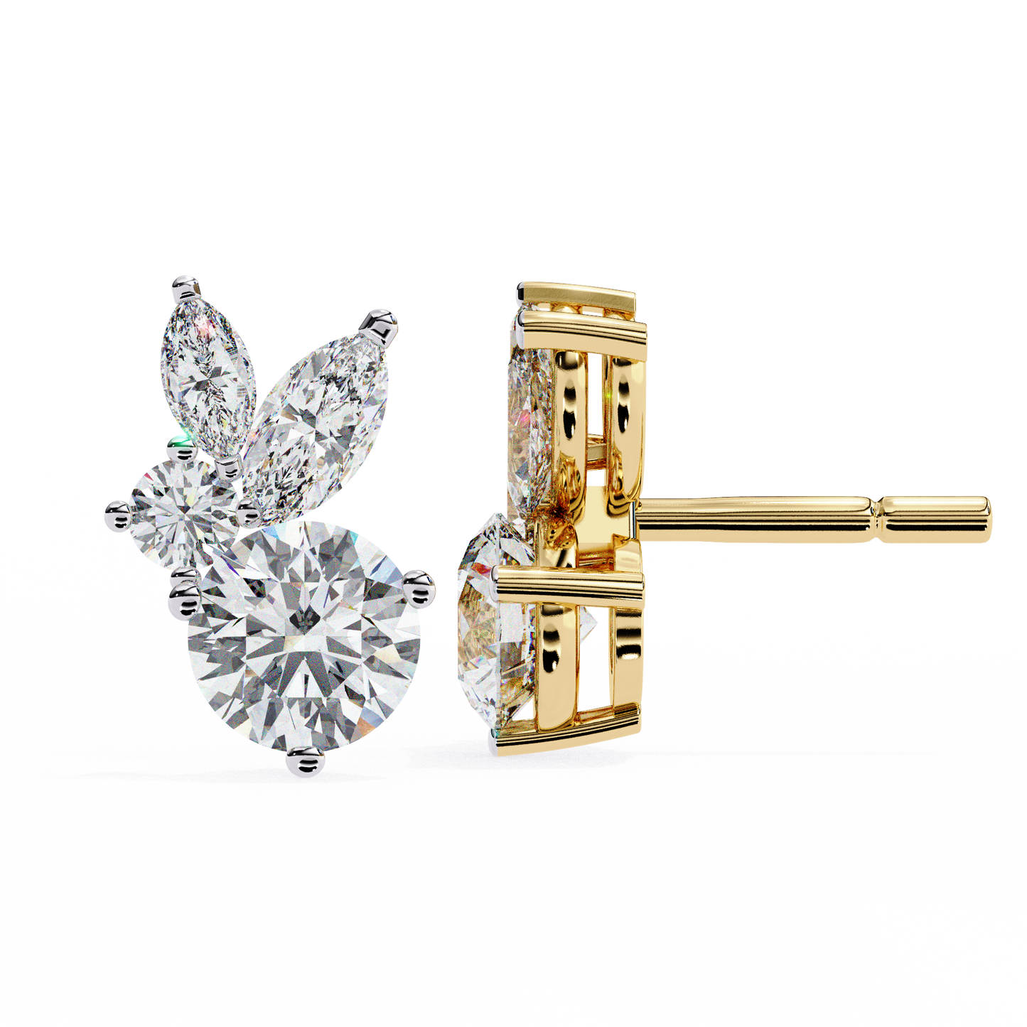 marquise & round moissanite floral cluster stud earrings | elegant multi-stone design by finora jewelry