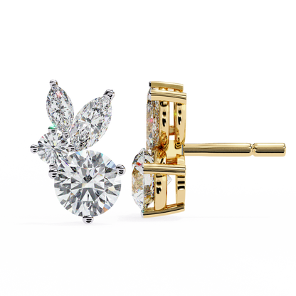 Marquise & Round Moissanite Floral Cluster Stud Earrings | Elegant Multi-Stone Design by Finora Jewelry