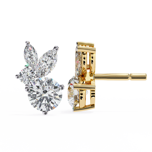 Marquise & Round Moissanite Floral Cluster Stud Earrings | Elegant Multi-Stone Design by Finora Jewelry