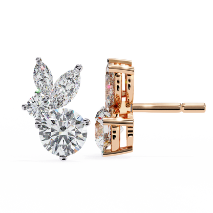 Marquise & Round Moissanite Floral Cluster Stud Earrings | Elegant Multi-Stone Design by Finora Jewelry