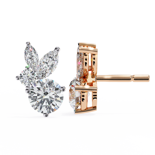 Marquise & Round Moissanite Floral Cluster Stud Earrings | Elegant Multi-Stone Design by Finora Jewelry