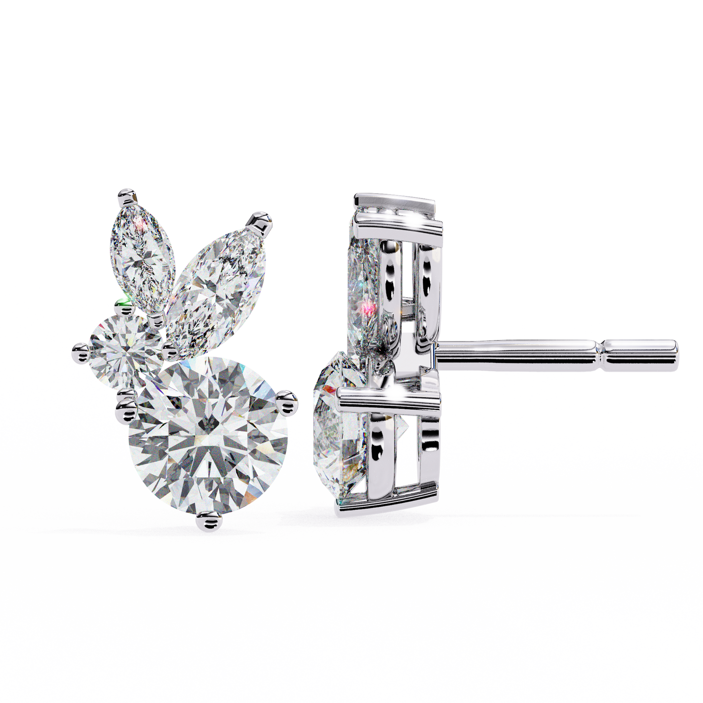 marquise & round moissanite floral cluster stud earrings | elegant multi-stone design by finora jewelry