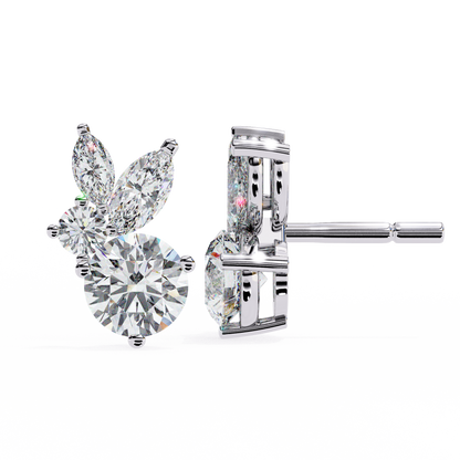 Marquise & Round Moissanite Floral Cluster Stud Earrings | Elegant Multi-Stone Design by Finora Jewelry