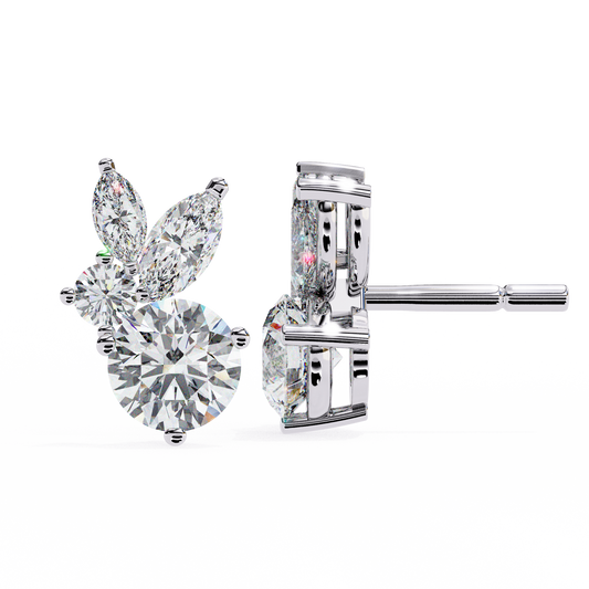 Marquise & Round Moissanite Floral Cluster Stud Earrings | Elegant Multi-Stone Design by Finora Jewelry