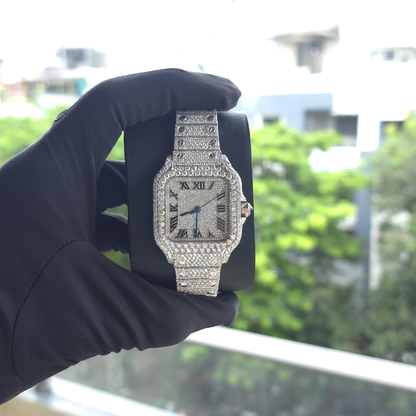 Women’s Iced Out Square Watch | 36MM | Full White | Roman Numeral Dial