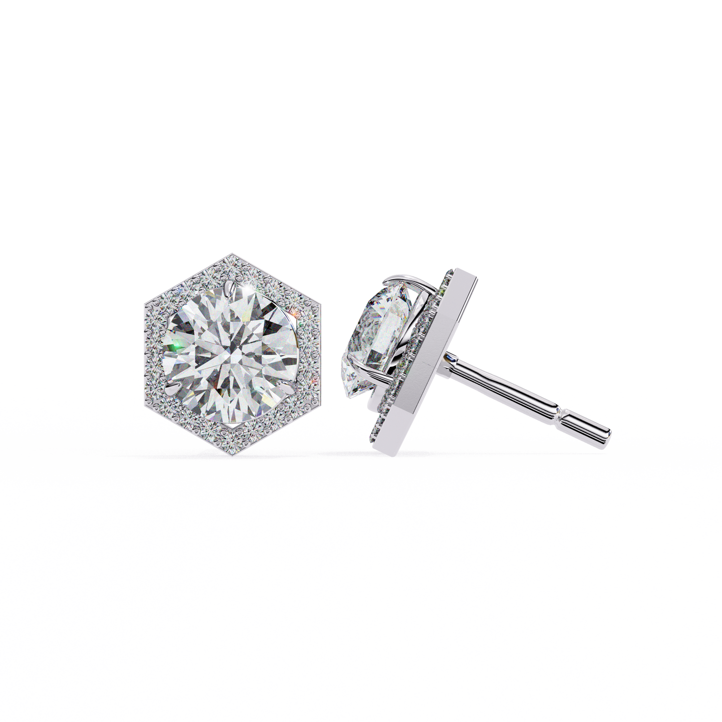 hexagon halo moissanite stud earrings | finora jewelry