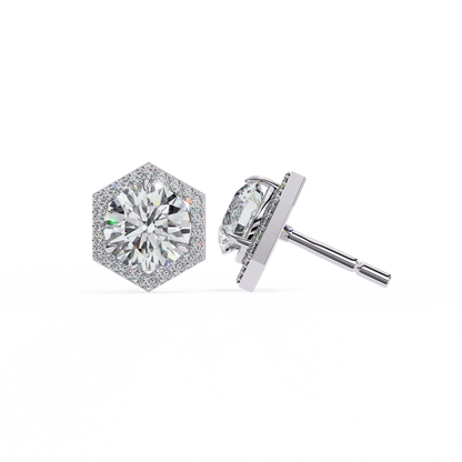 Hexagon Halo Moissanite Stud Earrings | Finora Jewelry