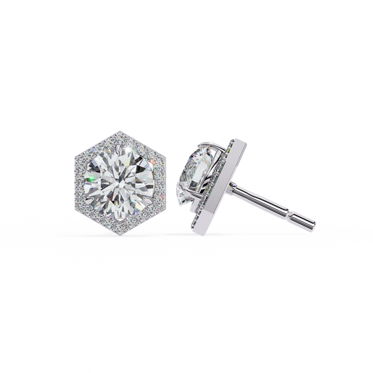 Hexagon Halo Moissanite Stud Earrings | Finora Jewelry