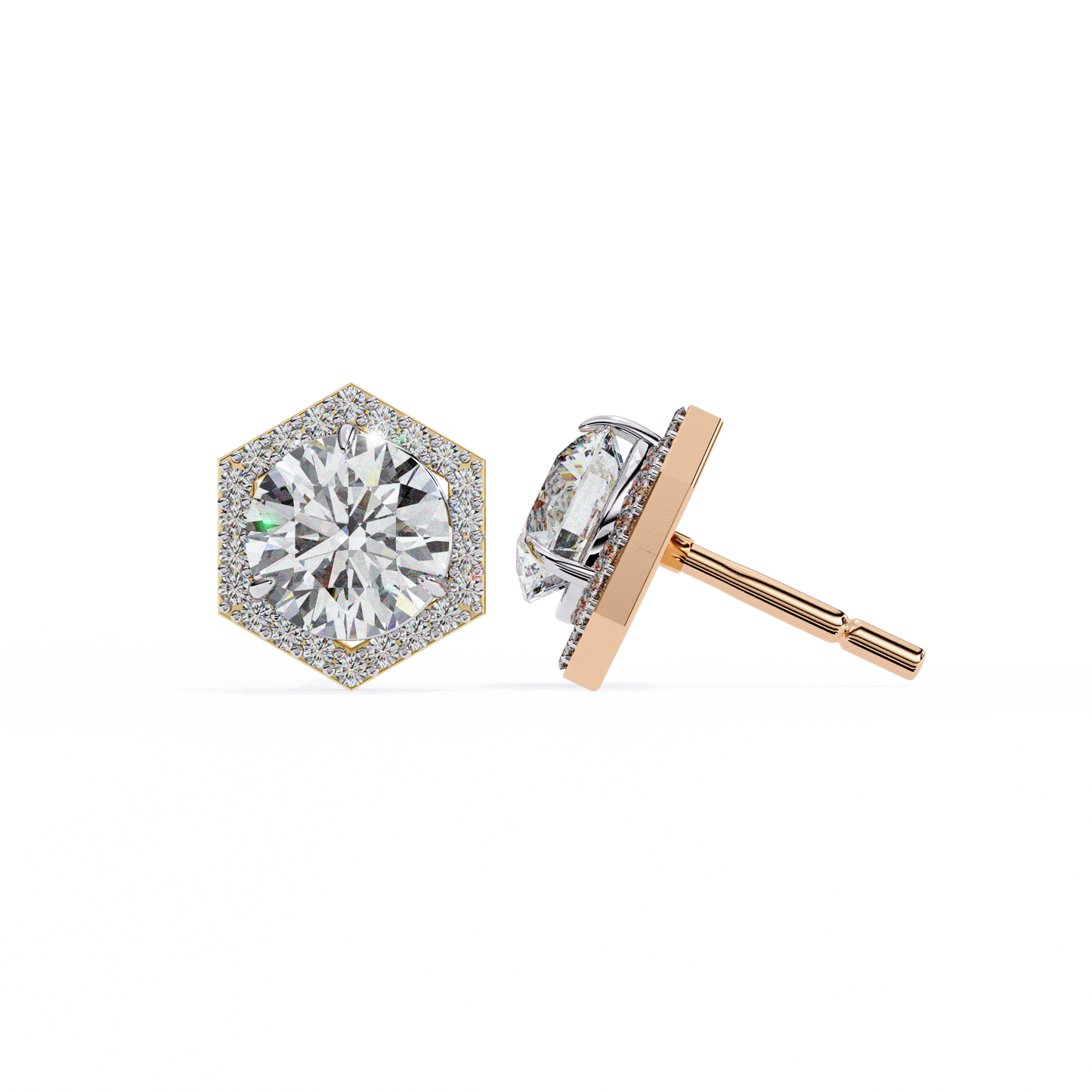 hexagon halo moissanite stud earrings | finora jewelry
