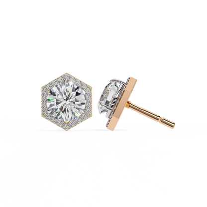Hexagon Halo Moissanite Stud Earrings | Finora Jewelry