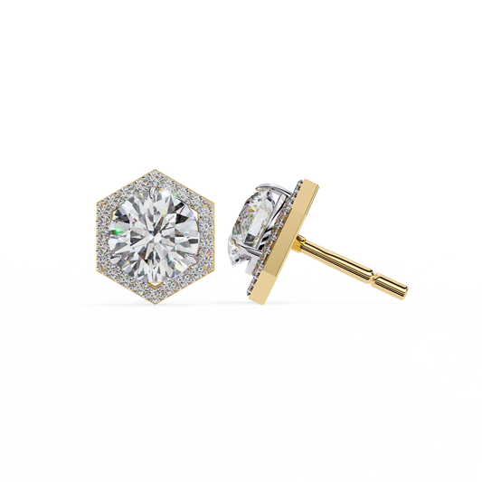 Hexagon Halo Moissanite Stud Earrings | Finora Jewelry