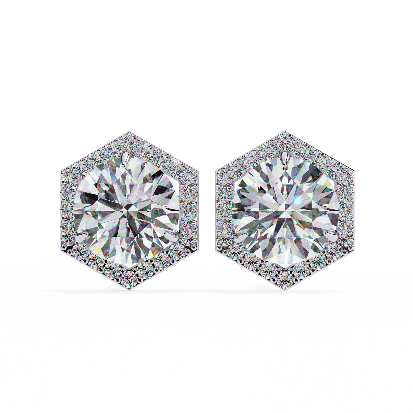 hexagon halo moissanite stud earrings | finora jewelry