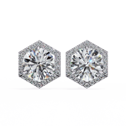 Hexagon Halo Moissanite Stud Earrings | Finora Jewelry