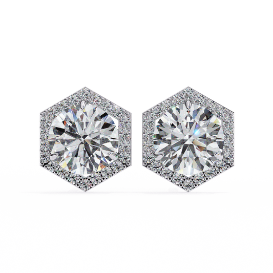 Hexagon Halo Moissanite Stud Earrings | Finora Jewelry