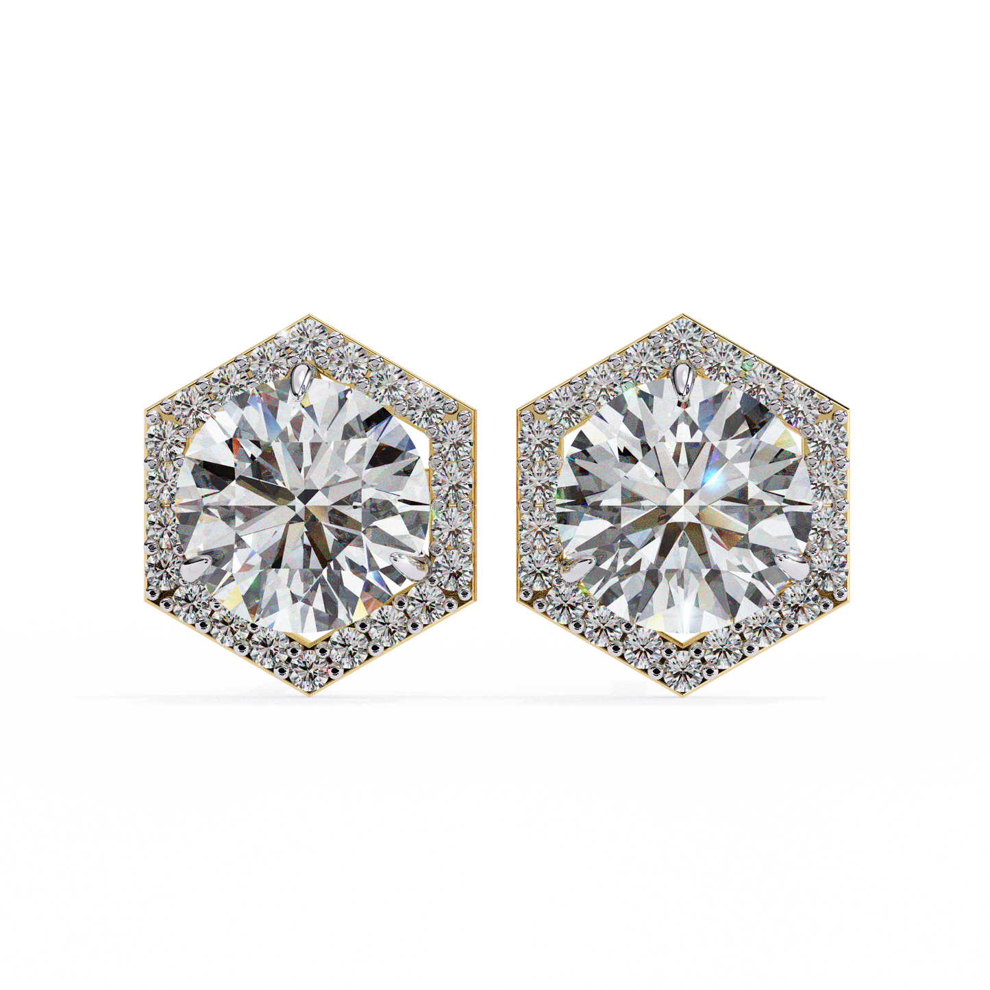 hexagon halo moissanite stud earrings | finora jewelry