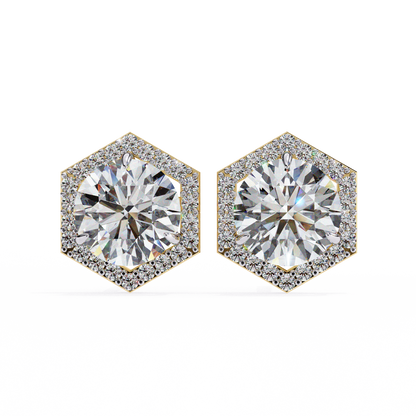 Hexagon Halo Moissanite Stud Earrings | Finora Jewelry