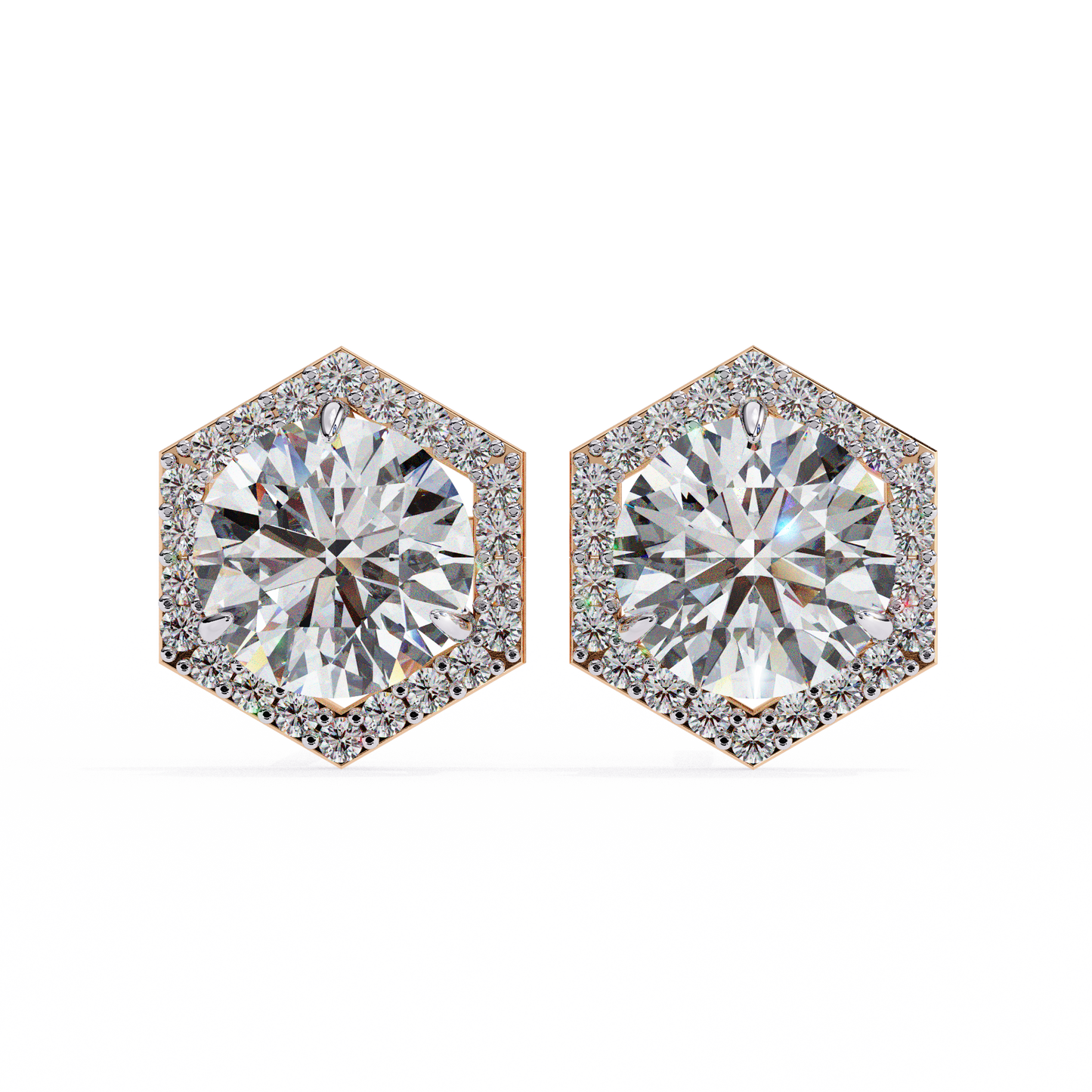 hexagon halo moissanite stud earrings | finora jewelry
