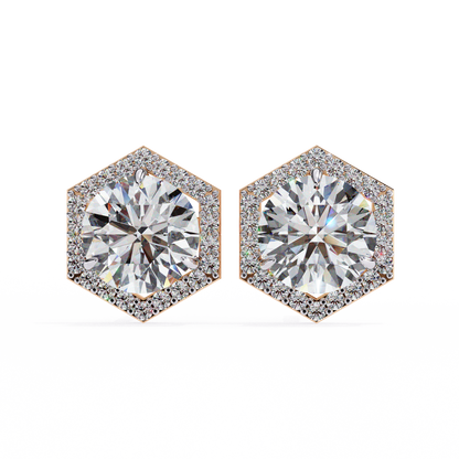 Hexagon Halo Moissanite Stud Earrings | Finora Jewelry