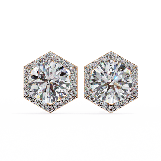 Hexagon Halo Moissanite Stud Earrings | Finora Jewelry