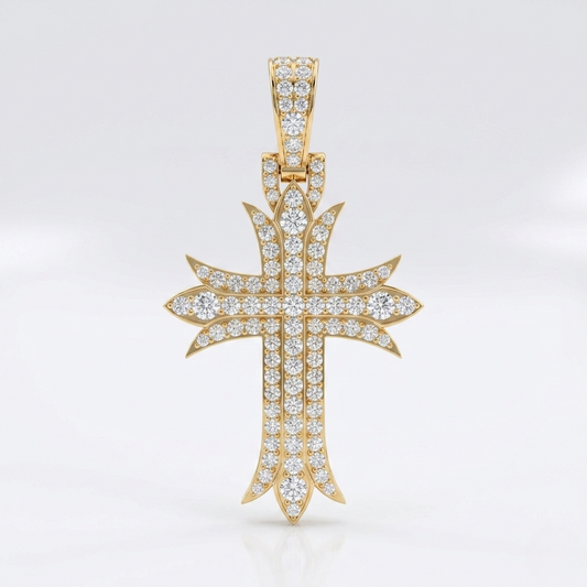 Iced-Out Cross Moissanite Pendant Necklace | Pavé Set Diamond Cross | Luxury Jewelry – Finora Jewelry