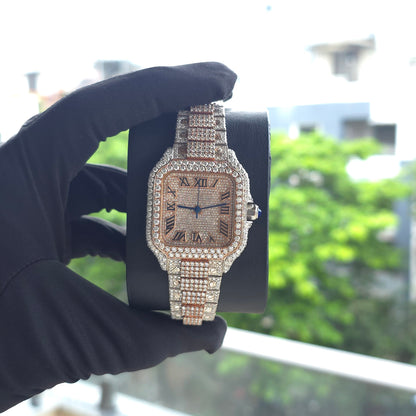 White & Rose Iced Out 36mm Watch – Bust Down Watch