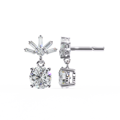 Radiant Burst Drop Round & Baguette Diamond Earrings – Finora Jewelry