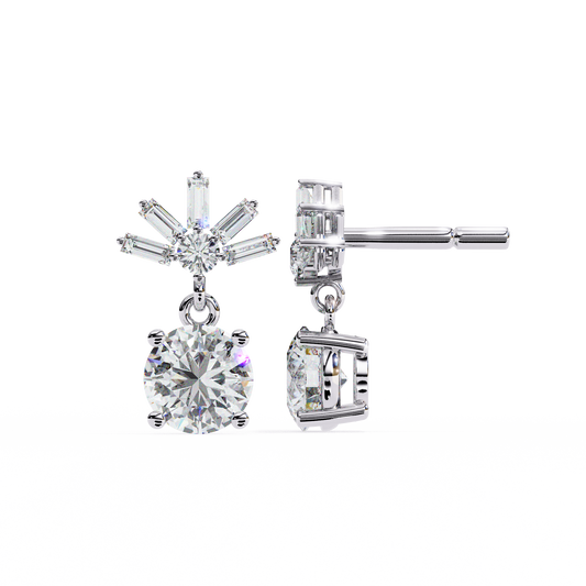Radiant Burst Drop Round & Baguette Diamond Earrings – Finora Jewelry