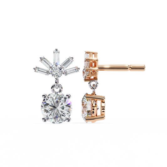 Radiant Burst Drop Round & Baguette Diamond Earrings – Finora Jewelry