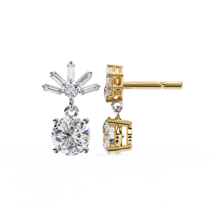 Radiant Burst Drop Round & Baguette Diamond Earrings – Finora Jewelry
