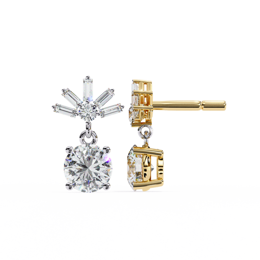 Radiant Burst Drop Round & Baguette Diamond Earrings – Finora Jewelry